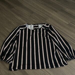 Adrianna Papell Black Blouse with White and Pink Stripes